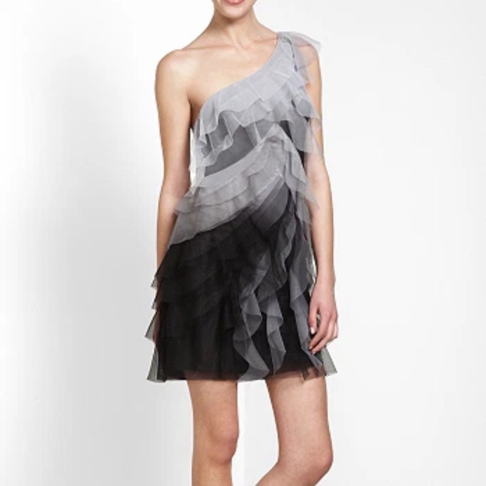 BCBGMAXAZRIA BLACK/WHITE/GRAY MONICA TIERED OMBRE DRESS SIZE 0 Fairycore Party